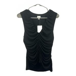 A New Day Black Ruched Sleeveless V-Neck Tank Top Women’s Size M NWT